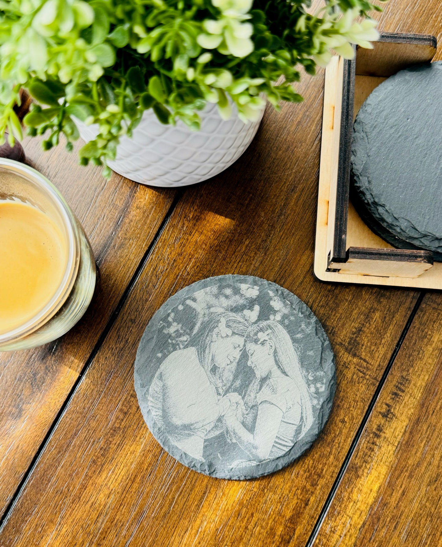 Custom Photo Engraved Slate Coasters 4pack