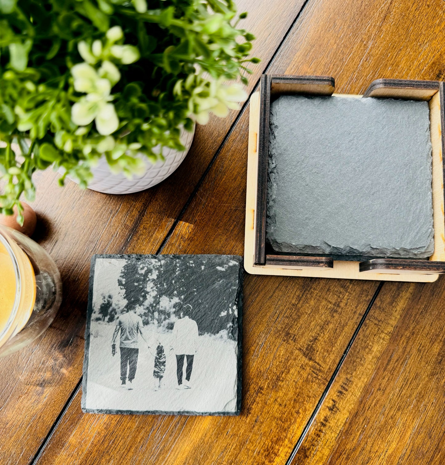 Custom Photo Engraved Slate Coasters 4pack