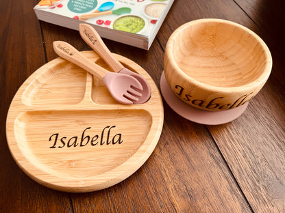 Custom Engraved Baby Bamboo Plate Set