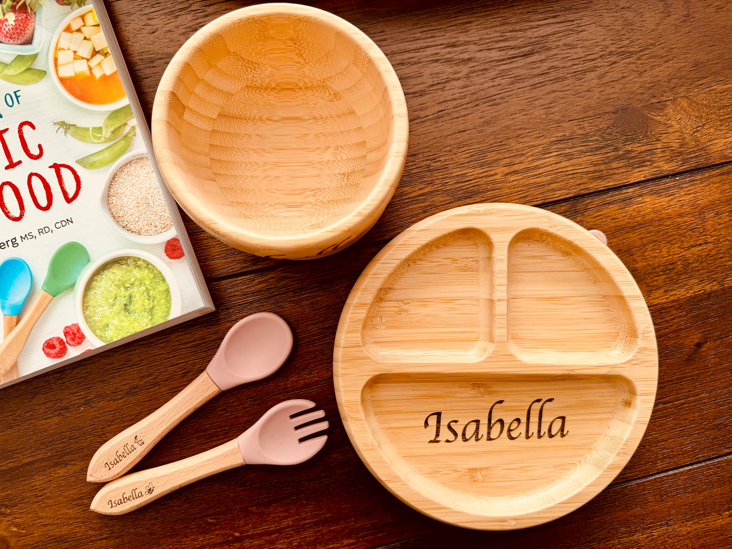 Custom Engraved Baby Bamboo Plate Set