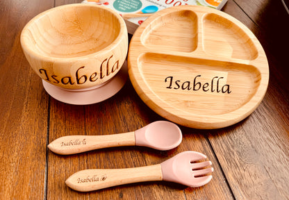 Custom Engraved Baby Bamboo Plate Set