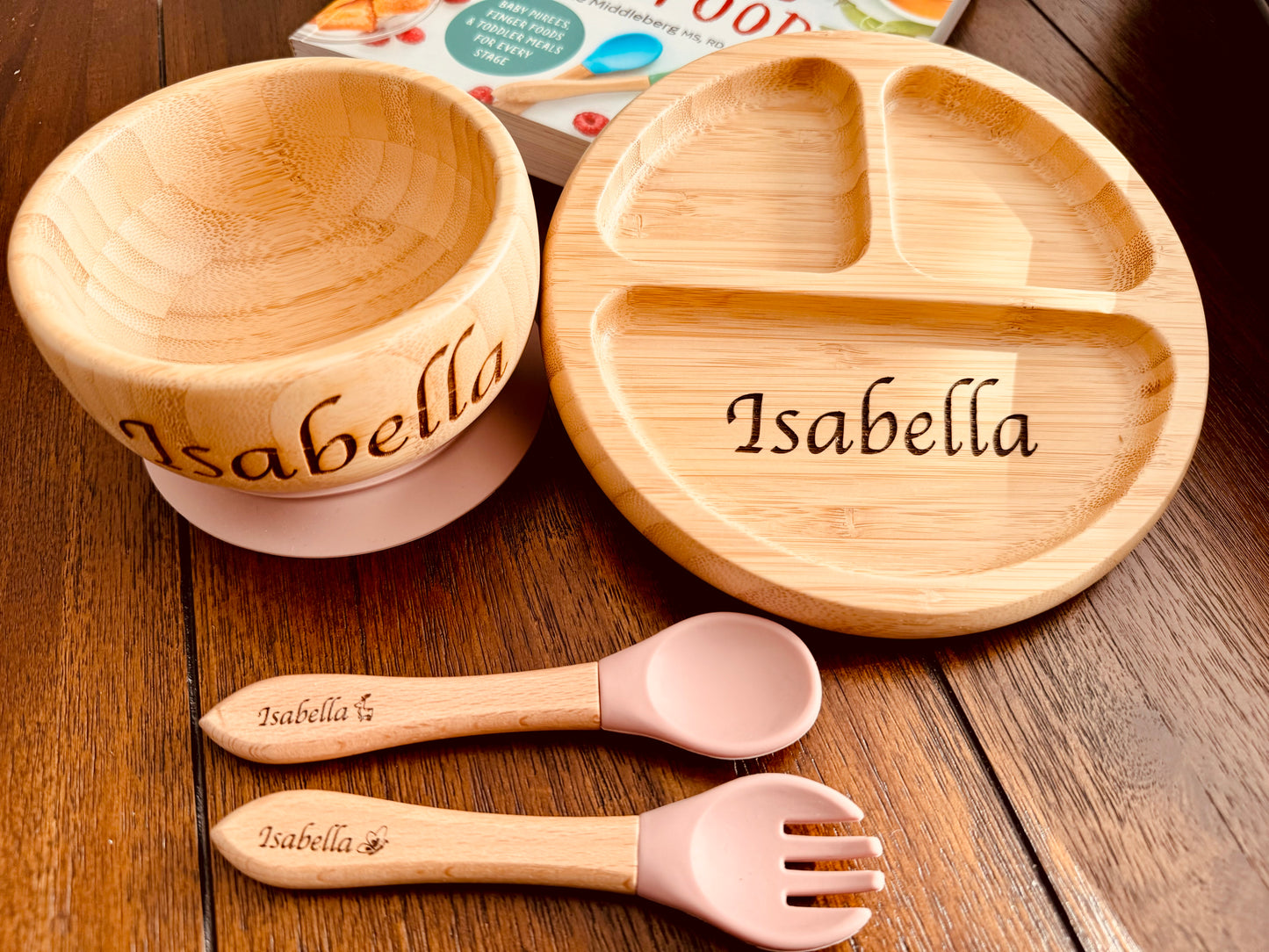 Custom Engraved Baby Bamboo Plate Set