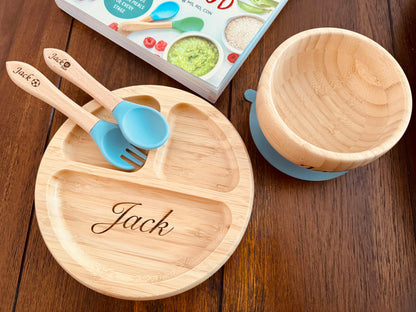 Custom Engraved Baby Bamboo Plate Set