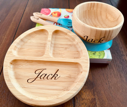 Custom Engraved Baby Bamboo Plate Set