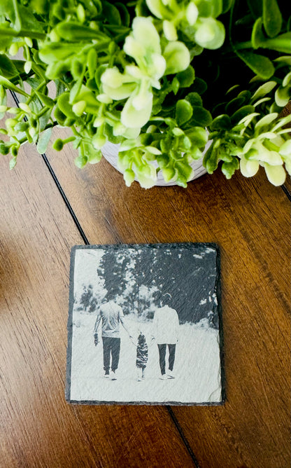 Custom Photo Engraved Slate Coasters 4pack