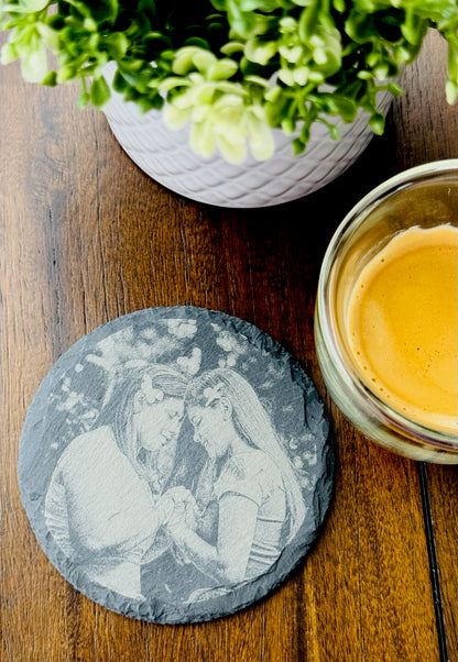 Custom Photo Engraved Slate Coasters 4pack