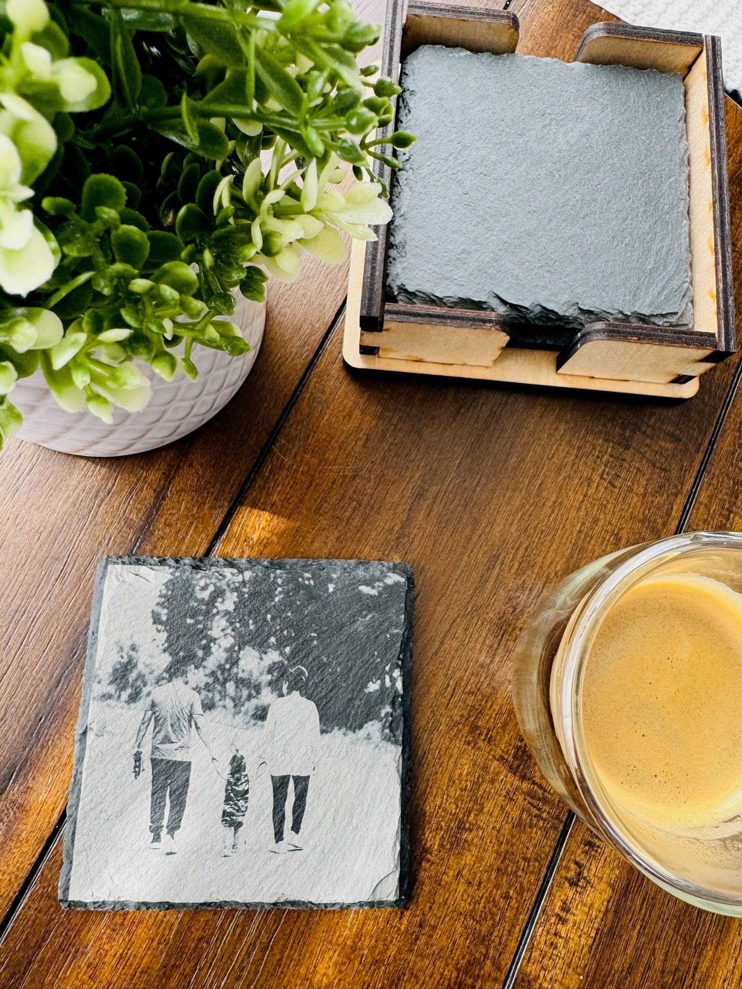 Custom Photo Engraved Slate Coasters 4pack